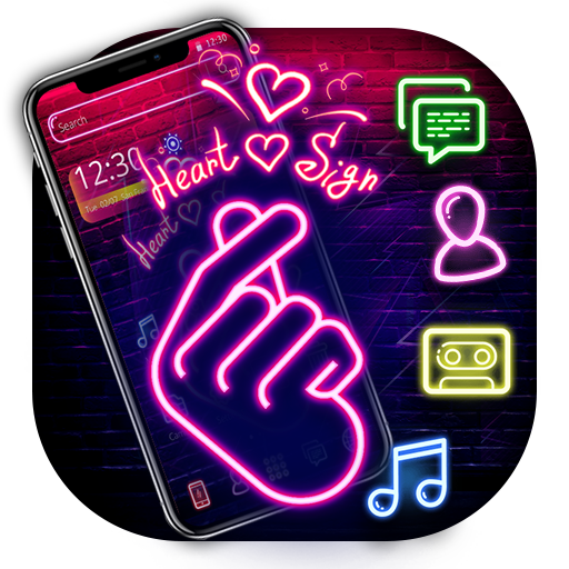 Violet Neon Finger Heart Theme أيقونة