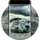 Metallic sports racing car theme icon