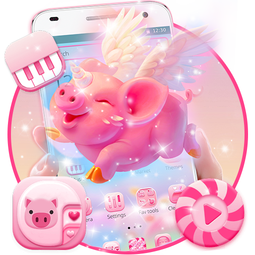 Cute Flying Pink Piggy Theme icon