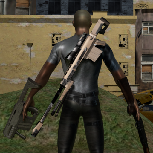 Bald man shooting a gun - Battle Royal Squad Fire icon