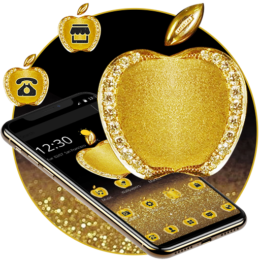 Gold Luxury Apple Diamond Glitter Theme आइकन